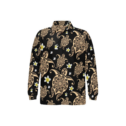 Turtle Polynesian Tribal Hawaiian Long Sleeve Polo Shirt For Men's