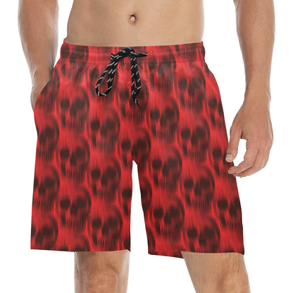 Skull Red Print Design LKS306 Men's Swim Trunks Beach Shorts