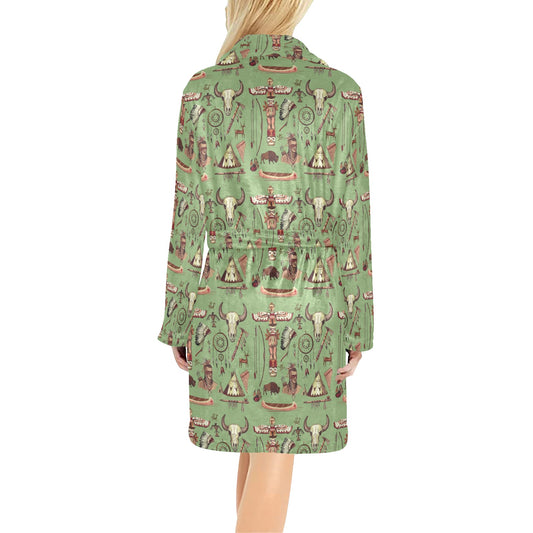 Native Indian Themed Design Print Women's Fleece Robe
