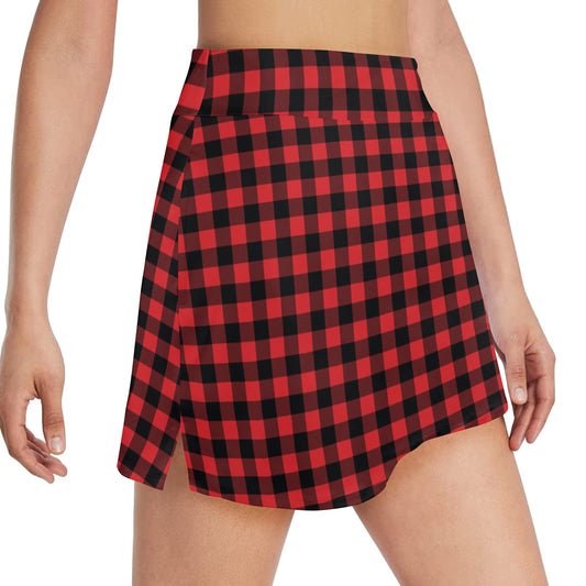 Red Black Buffalo Tartan Plaid Pattern 17" Golf & Pickleball Skort with Pockets