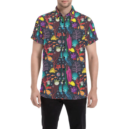 Underwater Cute Print Design LKS303 Men Short Sleeve Button Up Shirt