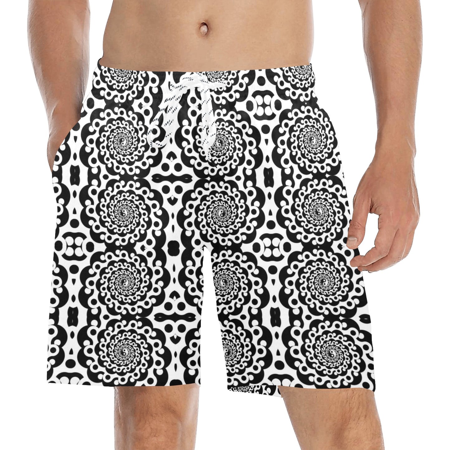 Yin Yang Spiral Design Print Men's Swim Trunks Beach Shorts