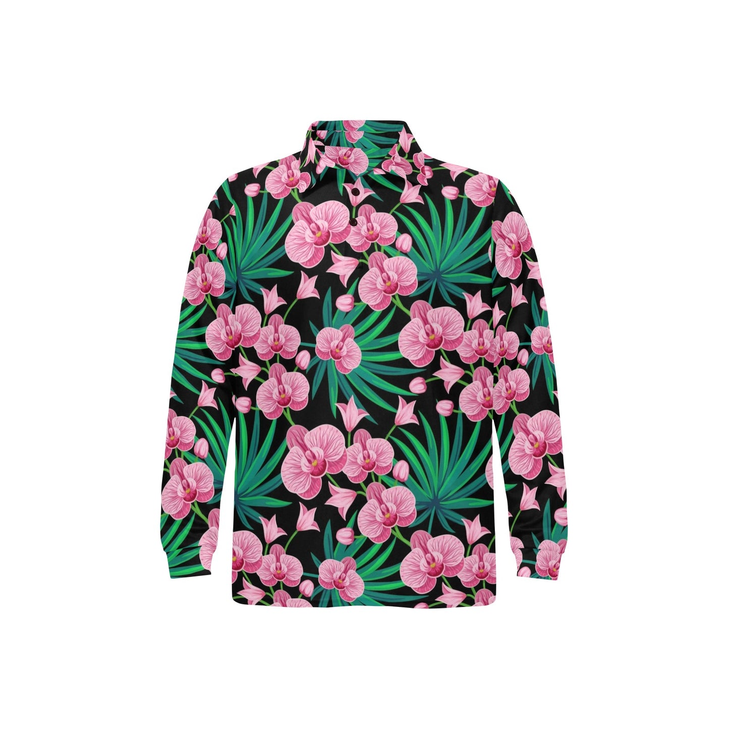 Orchid Pink Pattern Print Design OR06 Long Sleeve Polo Shirt For Men's