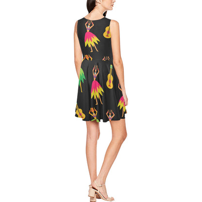 Hula Dancers Hawaiian Girl Pattern Print Design 03 Sleeveless Dress