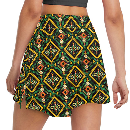 Kente Green Design African Print 17" Golf & Pickleball Skort with Pockets