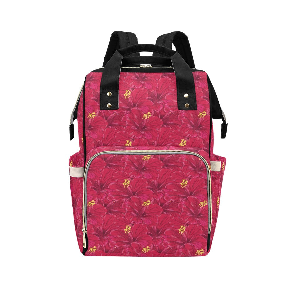 Hibiscus Red Pattern Print LKS308 Diaper Bag Backpack