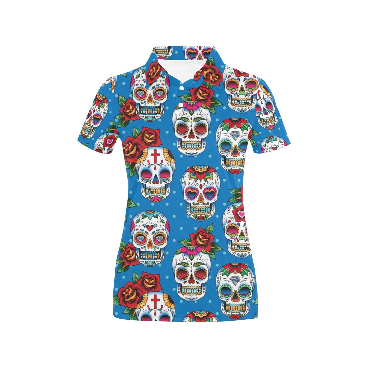 Sugar Skull Rose Pattern Women's Polo Shirt