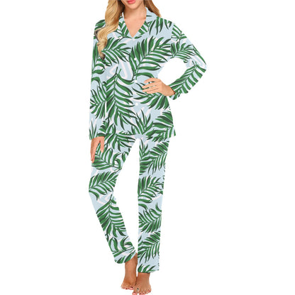 Palm Leaves Pattern Print Design PL06 Women's Long Pajama Set