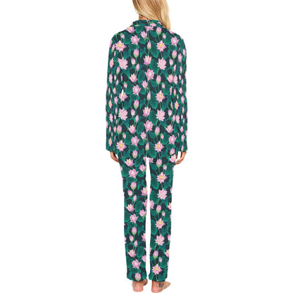 Water Lily Print Design LKS302 Women's Long Pajama Set