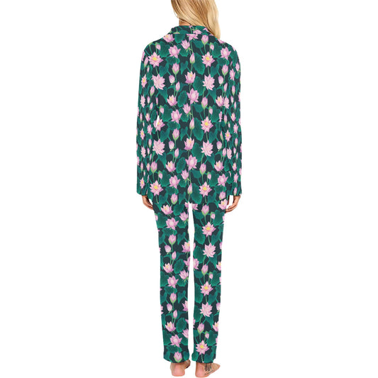 Water Lily Print Design LKS302 Women's Long Pajama Set