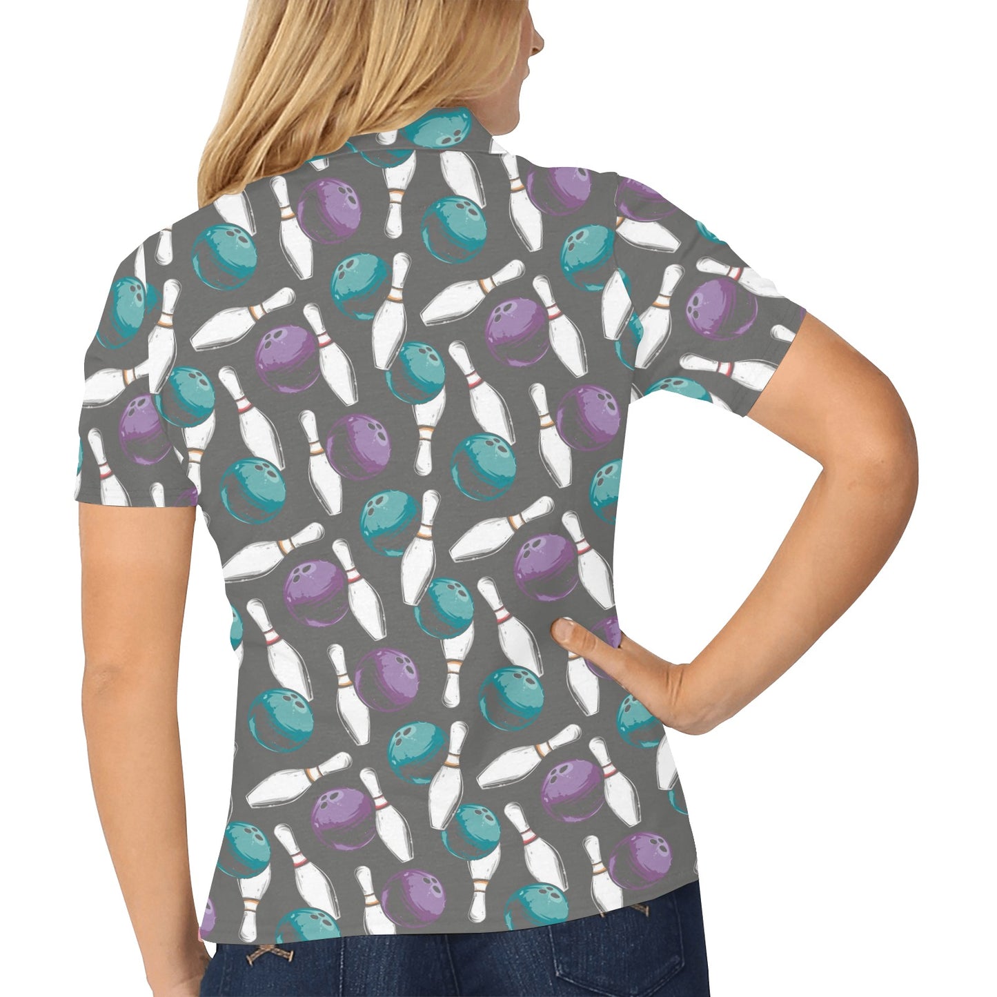Bowling Pattern Print Design 03 Women's Polo Shirt