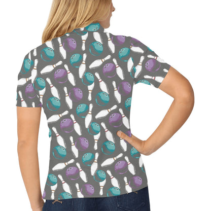 Bowling Pattern Print Design 03 Women's Polo Shirt