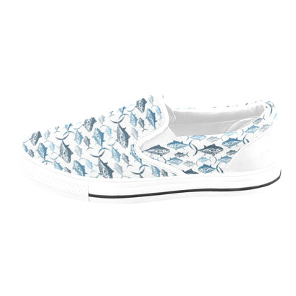 Tuna Fish Print Design LKS303 White Slip Ons Canvas Women's Shoes