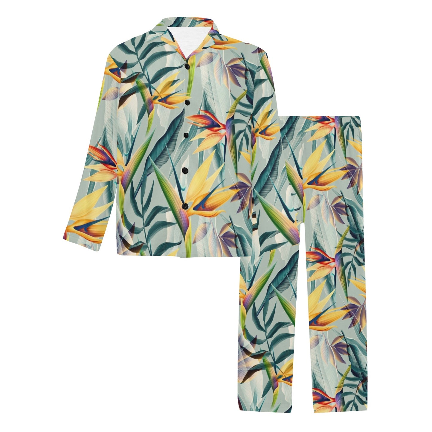 Tropical Flower Pattern Print Design TF022 Men's Long Pajama Set