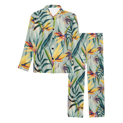 Tropical Flower Pattern Print Design TF022 Men's Long Pajama Set