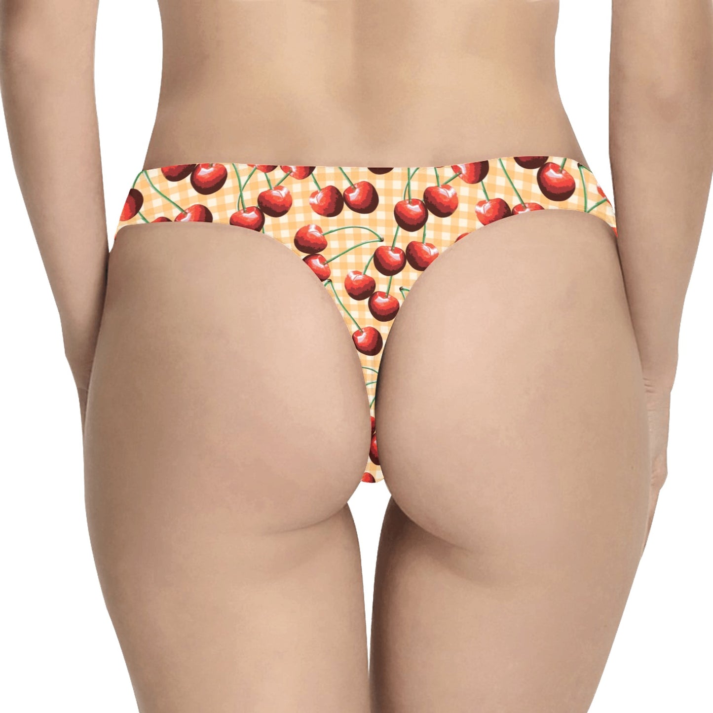 Cherry Orange Plaid Print Women's Thongs