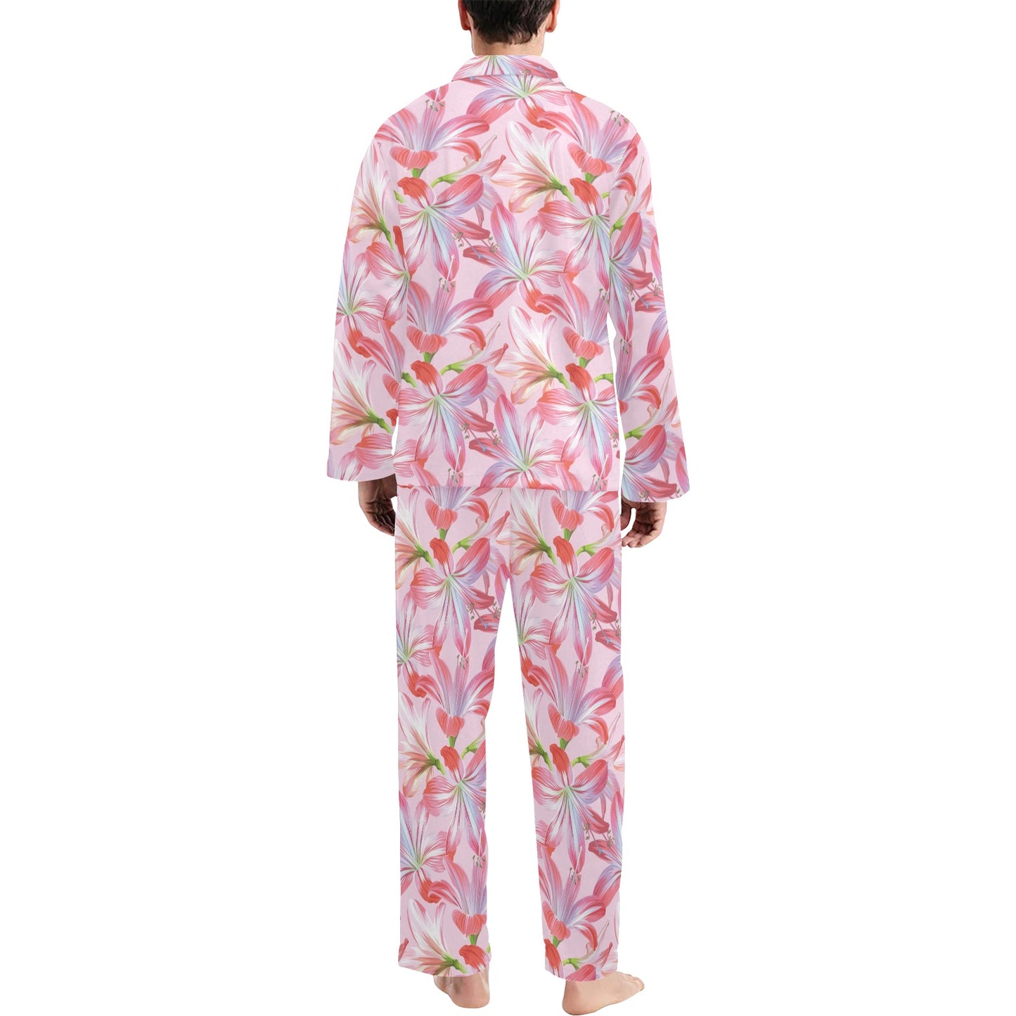 Amaryllis Pattern Print Design 02 Men's Long Pajama Set