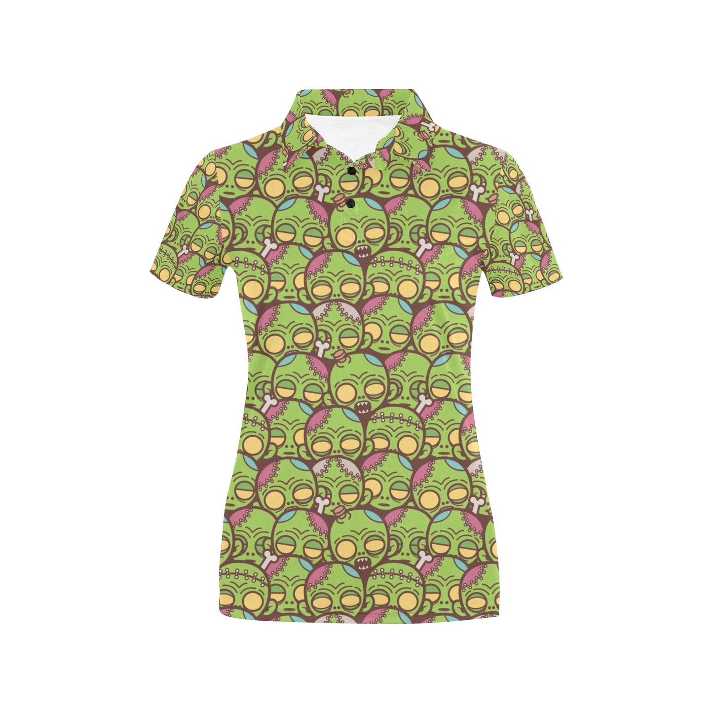 Zombie Head Design Pattern Print Women's Polo Shirt