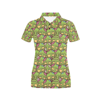 Zombie Head Design Pattern Print Women's Polo Shirt