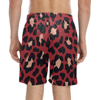 Cheetah Red Print Pattern Men's Swim Trunks Beach Shorts