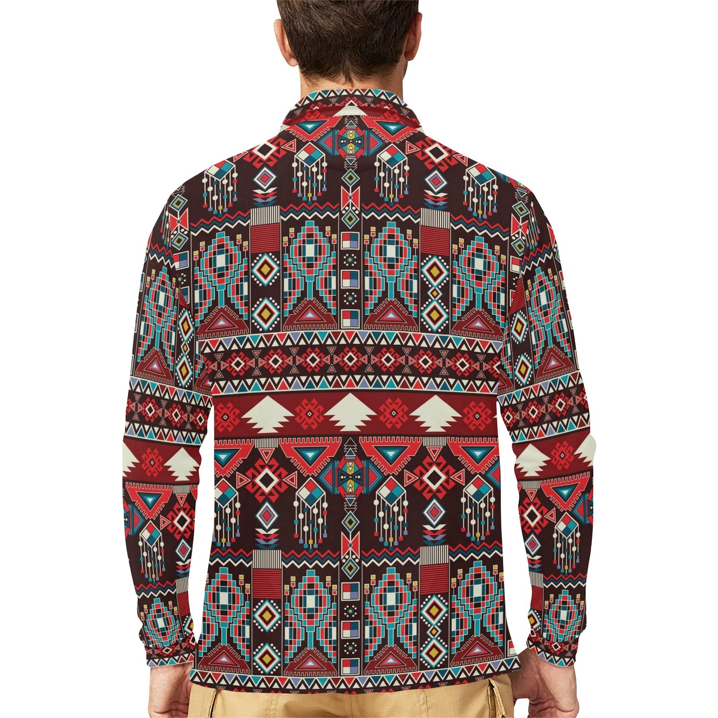 Tribal Aztec Indians native american Long Sleeve Polo Shirt For Men's