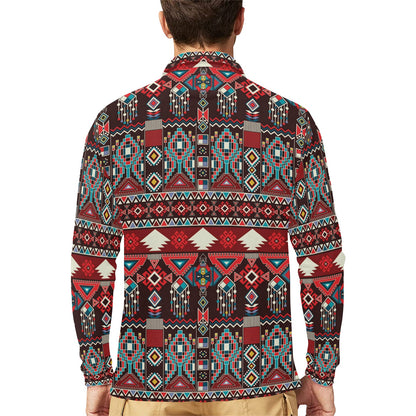 Tribal Aztec Indians native american Long Sleeve Polo Shirt For Men's