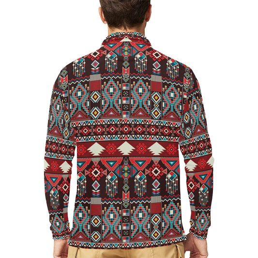 Tribal Aztec Indians native american Long Sleeve Polo Shirt For Men's
