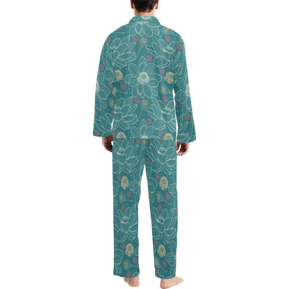 Lotus Pattern Print Design 01 Men's Long Pajama Set