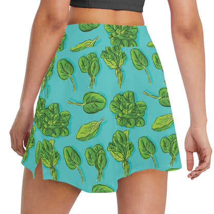 Spinach Print Design LKS301 17" Golf & Pickleball Skort with Pockets