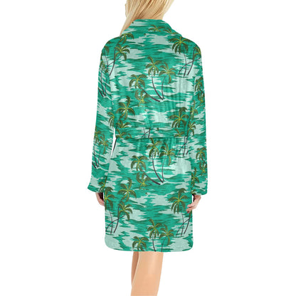 Palm Tree Pattern Print Design A01 Women's Fleece Robe