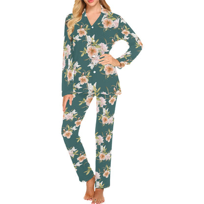 Iris Pattern Print Design IR01 Women's Long Pajama Set