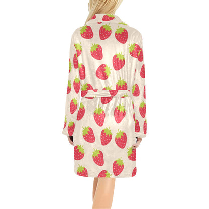 Strawberry Pattern Print Design SB02 Women's Fleece Robe