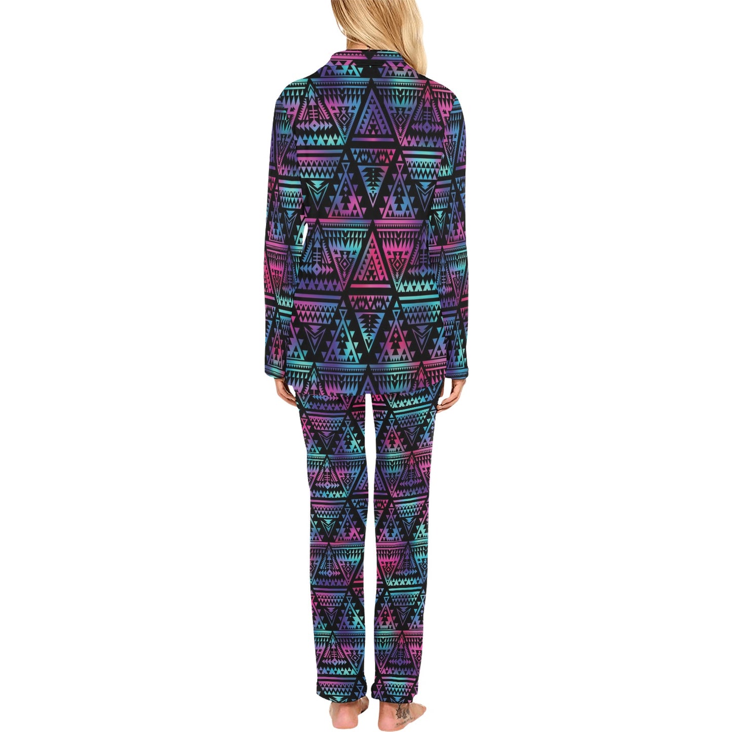 Tribal aztec Dark Multicolor Women's Long Pajama Set