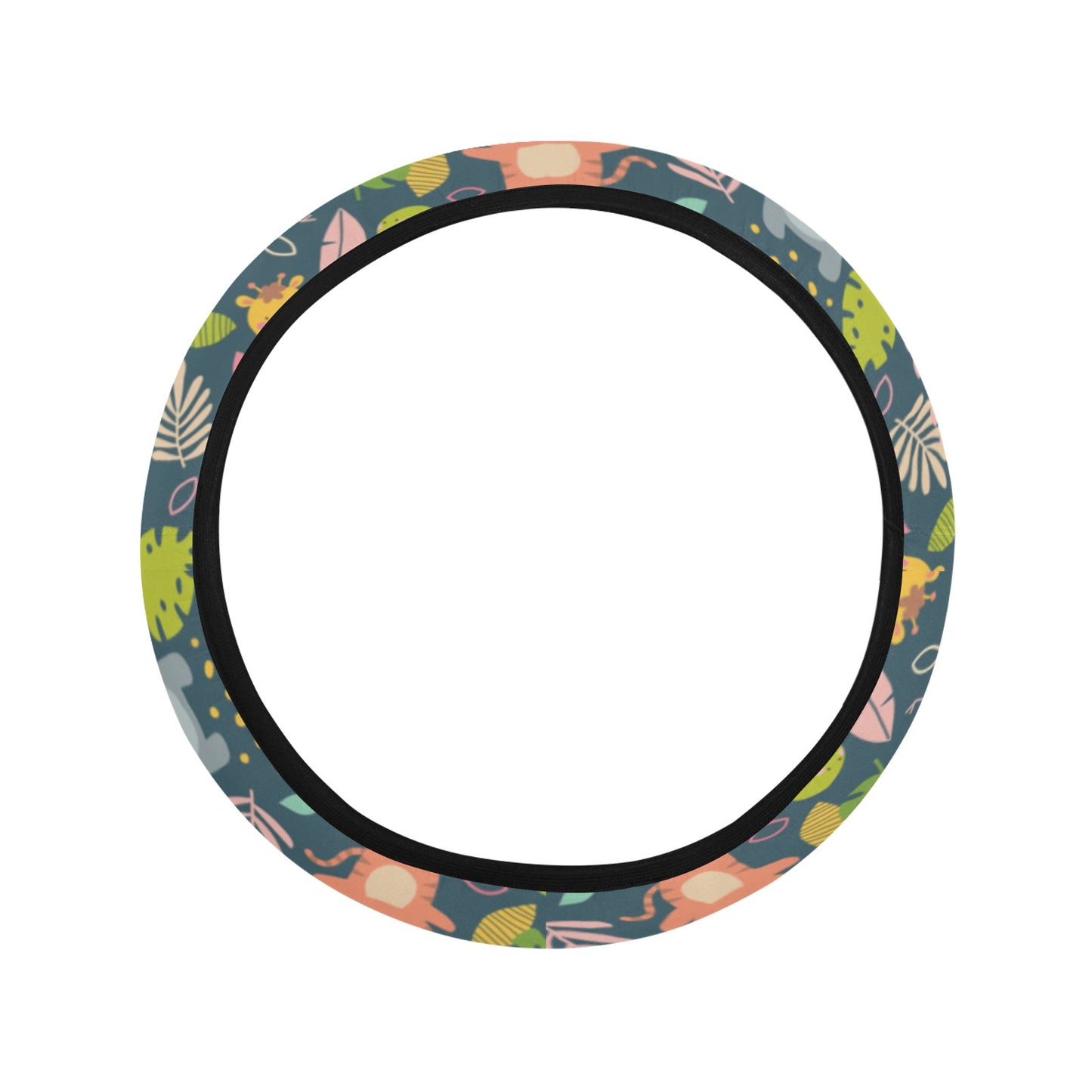 Safari Animal Cartoon Print Design LKS305 Steering Wheel Cover with Elastic Edge