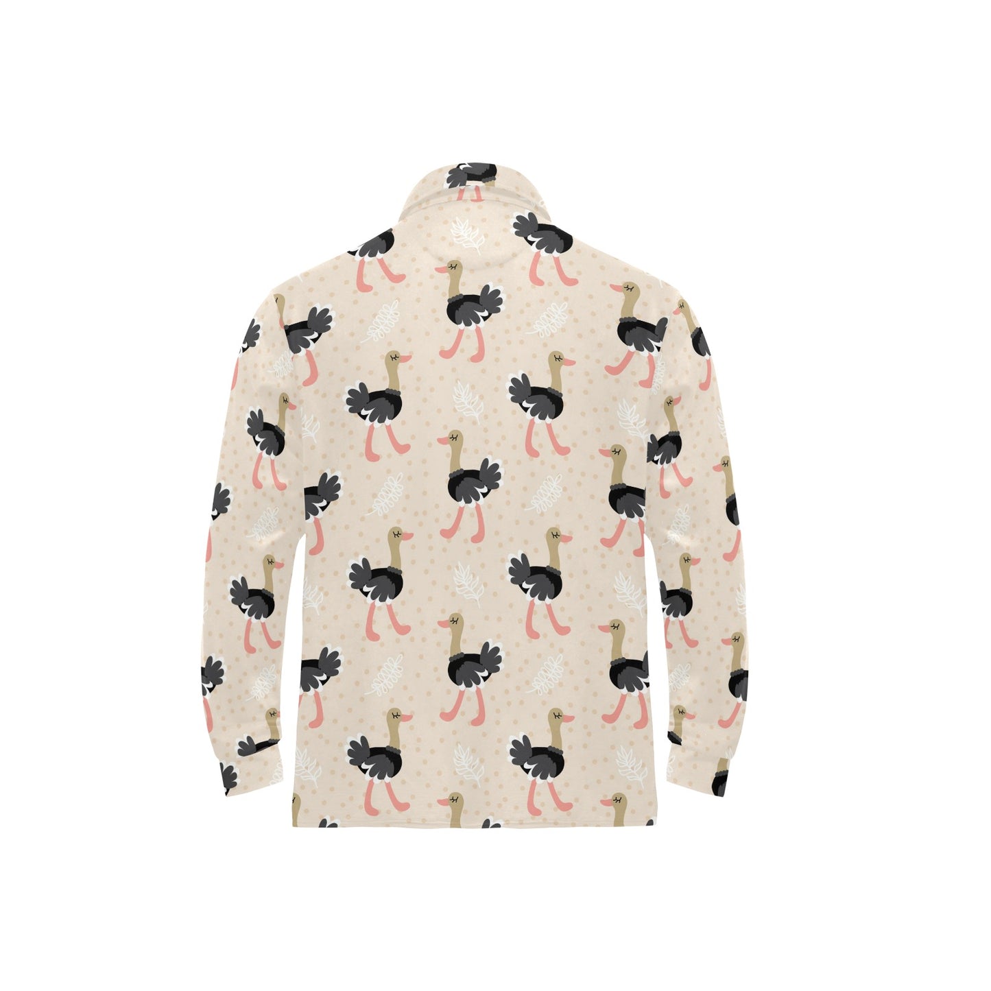 Ostrich Pattern Print Design 02 Long Sleeve Polo Shirt For Men's