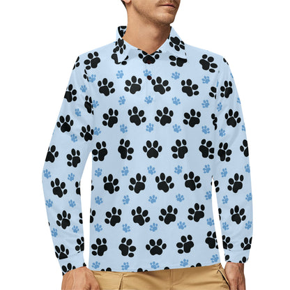 Paw Pattern Print Design A04 Long Sleeve Polo Shirt For Men's