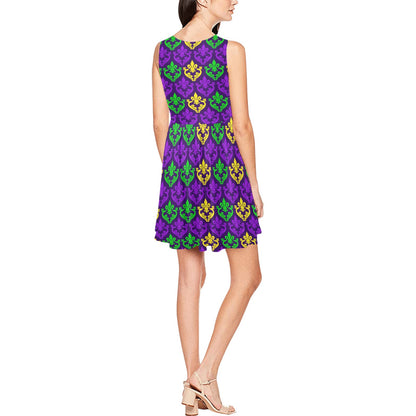 Mardi Gras Pattern Print Design 02 Sleeveless Dress