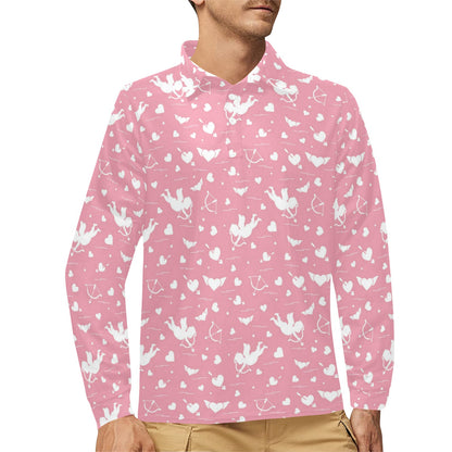 Cupid Pattern Print Design 03 Long Sleeve Polo Shirt For Men's