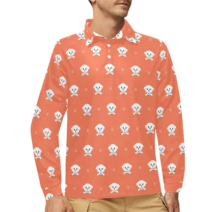 Bichons Frise Pattern Print Design 02 Long Sleeve Polo Shirt For Men's