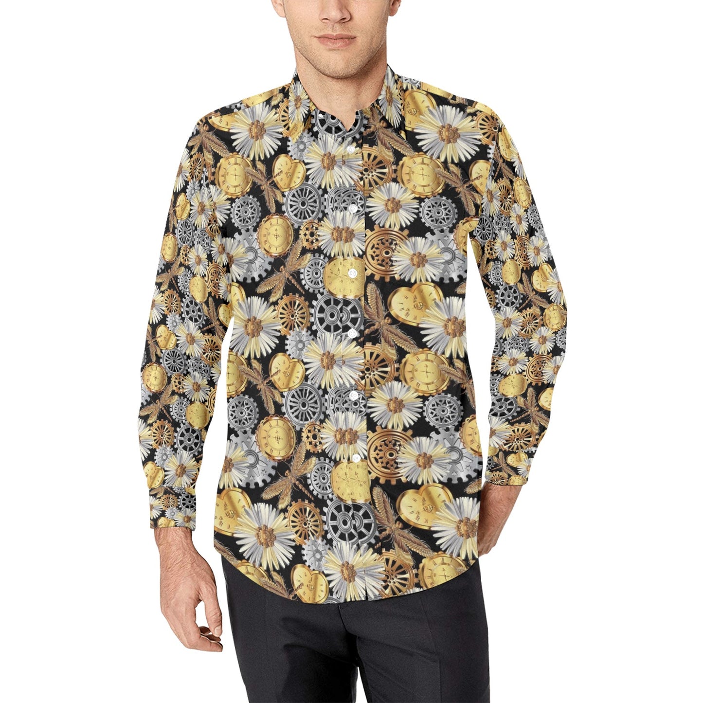 Steampunk Dragonfly Print Design LKS302 Men's Long Sleeve Dress Shirt