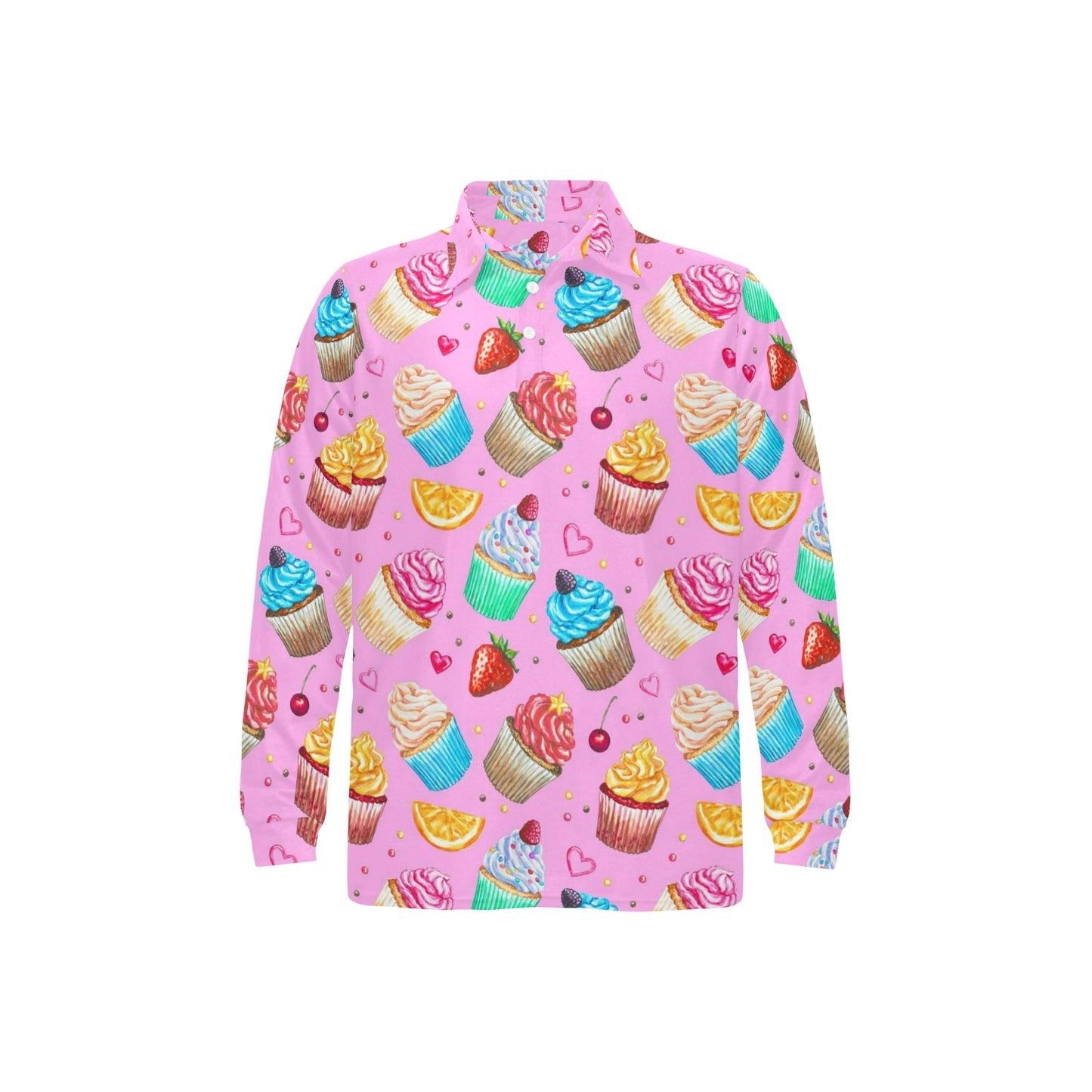 Cupcake Pattern Print Design CP05 Long Sleeve Polo Shirt For Men's