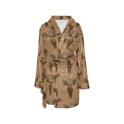 Moose Pattern Print Design 03 Women's Fleece Robe