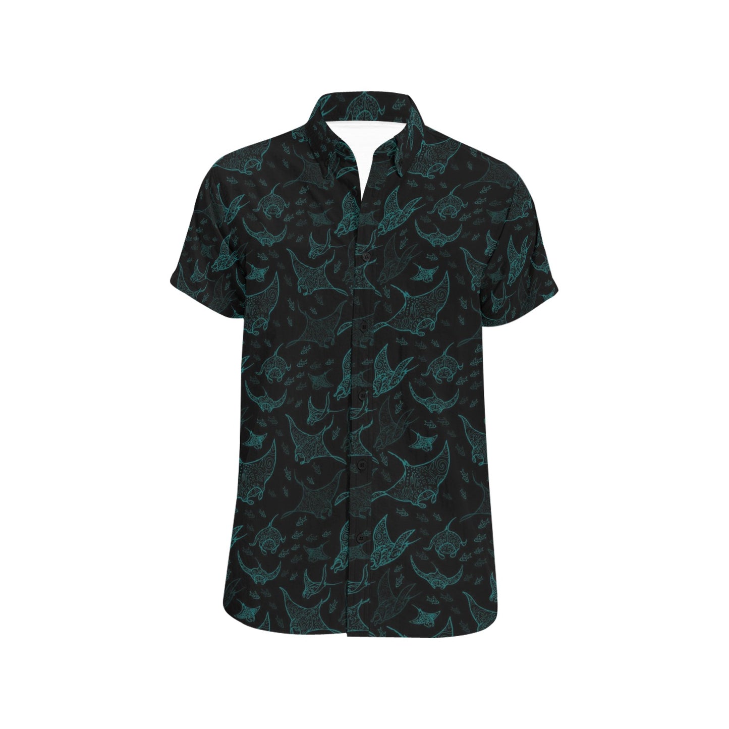 Manta Ray Print Design LKS402 Men Short Sleeve Button Up Shirt