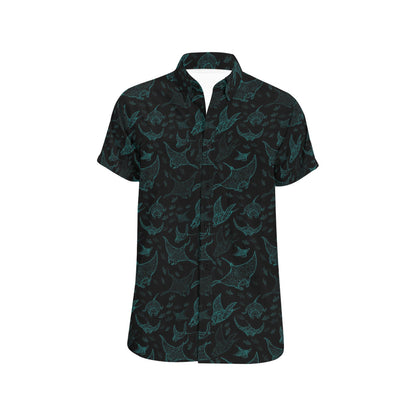 Manta Ray Print Design LKS402 Men Short Sleeve Button Up Shirt
