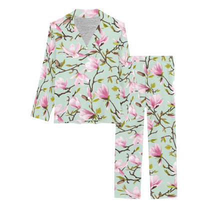 Magnolia Pattern Print Design MAG04 Women's Long Pajama Set