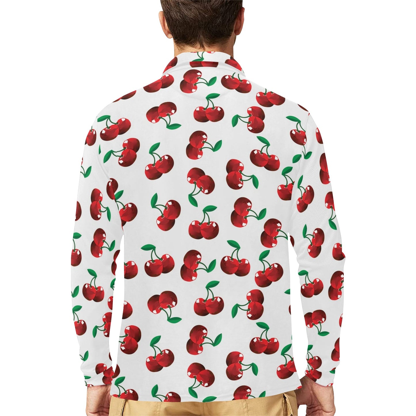 Cherry Pattern Print Design 01 Long Sleeve Polo Shirt For Men's