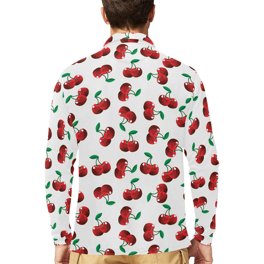 Cherry Pattern Print Design 01 Long Sleeve Polo Shirt For Men's