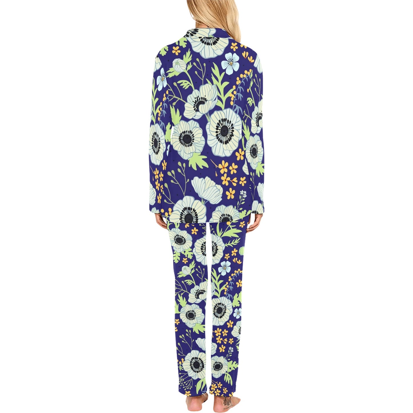 Anemone Pattern Print Design AM06 Women's Long Pajama Set