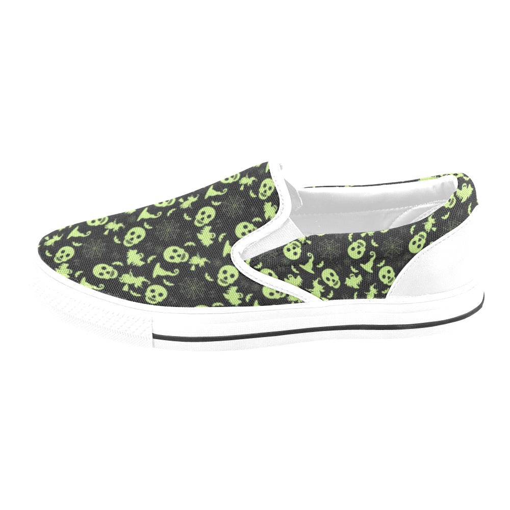 Witch Halloween Print Design LKS306 White Slip Ons Canvas Women's Shoes