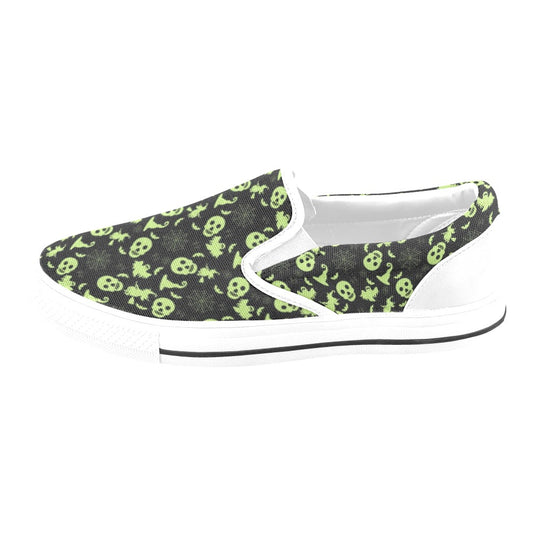 Witch Halloween Print Design LKS306 White Slip Ons Canvas Women's Shoes